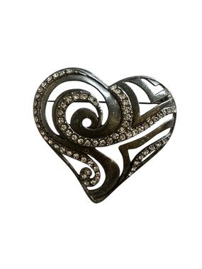 Chico' Silver-Tone Heart Brooch Rhinestone Romantic Y2K Glam Boho. His